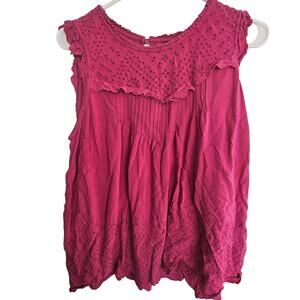 Torrid Blouse Women 0X Pink Eyelet Cotton Pintuck Feminine Boho Festival Tank